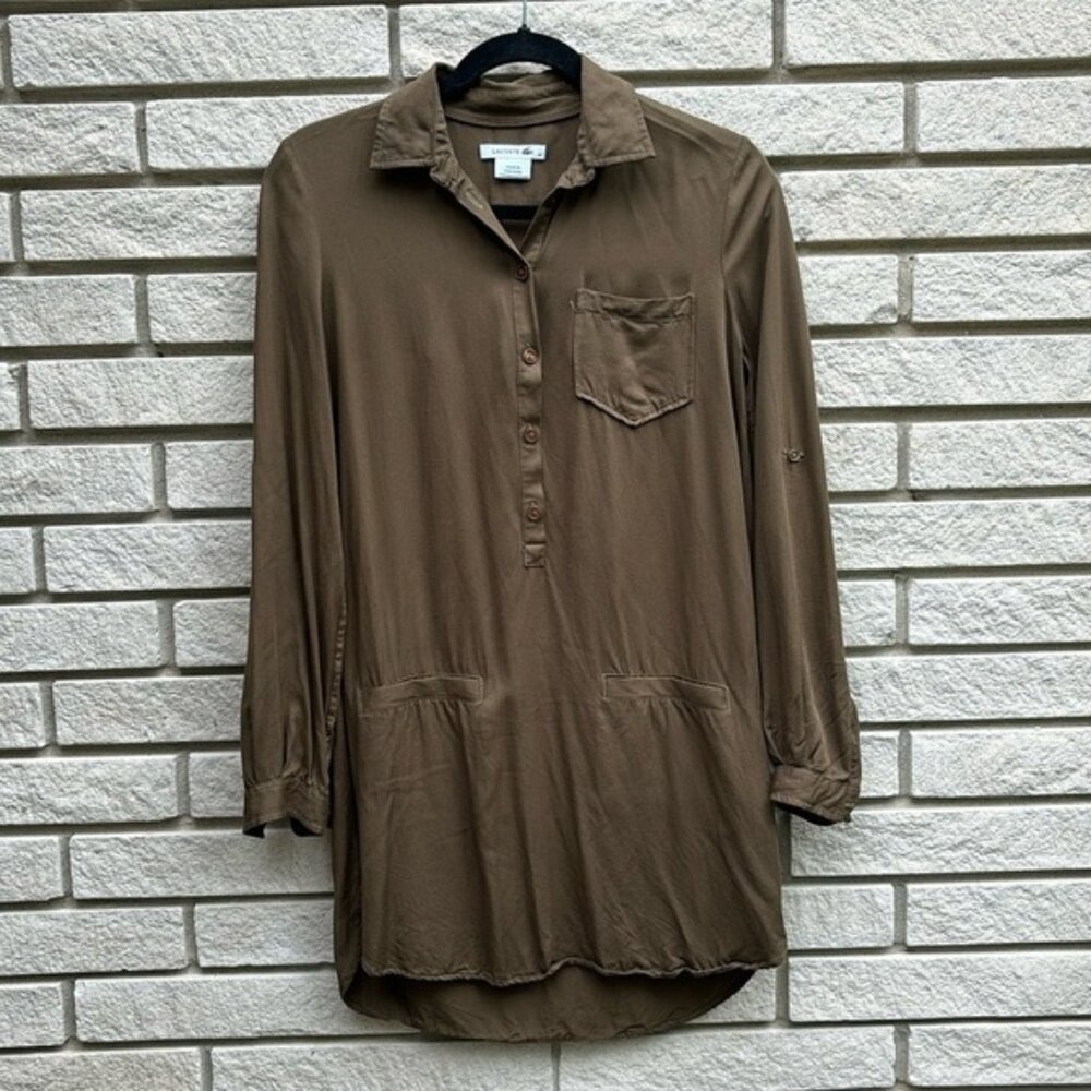 Lacoste Earth Tone Button Down Tunic Top Size 36